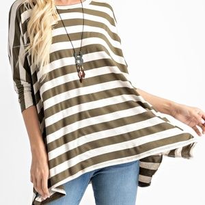 Olive and Oatmeal stripe linen top